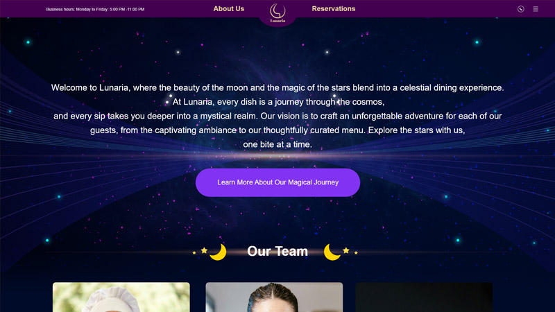 英文Astrology星空餐厅餐饮吃饭网页PC电脑和移动端1套深色紫色梦幻4页