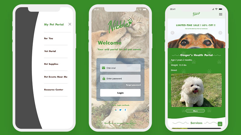 宠物Nibble狗猫领养喂养狗粮2页高保真含交互